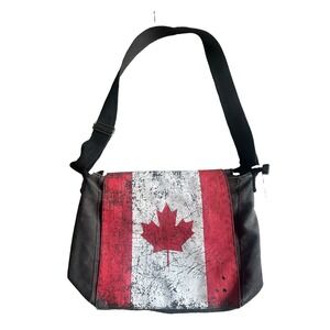 Robin Ruth Canada Maple Leaf Black Canvas Messenger Bag